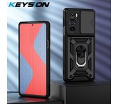 KEYSION Shockproof Case for Motorola Edge 30 Pro 20 Fusion Push Pull Camera Protection Ring Stand Phone Cover for MOTO E7i Power