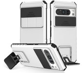 KEYSION Shockproof Armor Case for Google Pixel 8 Pro Slide Camera Lens Protection Live Stand Phone Back Cover for Google Pixel 8