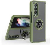 KEYSION Fashion Matte Case for Samsung Z Fold 3 5G Transparent Ring Stand Shockproof Phone Back Cover for Galaxy Fold 3 5G