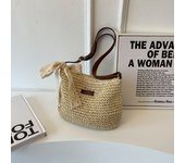 Vintage Women Woven Shoulder Bag Solid Color Lace Ribbon Tote Handbags Wicker Boho Straw Bag for Summer Beach Handle Beige Bags