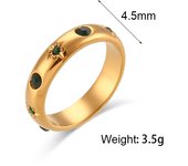 E.B.belle exquisito 18K chapado en oro impermeable verde transparente zirconia perla anillos acero inoxidable mujer
