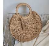 Summer Women Round Straw Bags Rattan Shoulder Bag Handmade Woven Beach Bag Female Large Capacity Tassel Design Handbags