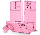 KEYSION Shockproof Case for Xiaomi POCO M5S Push Pull Camera Protection Live Stand Phone Back Cover for Redmi Note 10S 10 Pro 4G