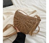 Fashion Semicircle Straw Woven Shoulder Crossbody Bag Travel Small Handbag Ladies Summer Handmade Rattan Tassel Design Beach Bag