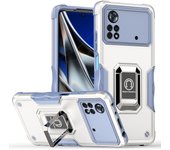 KEYSION Shockproof Armor Case for POCO X4 Pro 5G Soft Silicone + PC Metal Ring Stand Phone Back Cover for Xiaomi POCO M4 Pro 4G