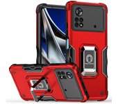 KEYSION Shockproof Armor Case for POCO X4 Pro 5G Soft Silicone + PC Metal Ring Stand Phone Back Cover for Xiaomi POCO M4 Pro 4G