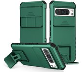 KEYSION Shockproof Armor Case for Google Pixel 8 Pro Slide Camera Lens Protection Live Stand Phone Back Cover for Google Pixel 8