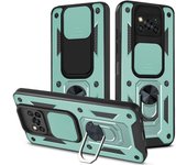KEYSION Shockproof Armor Case for Xiaomi POCO X3 NFC Ring Stand Push Pull Camera Protection Phone Cover for POCO X3 Pro M3 Pro