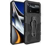 KEYSION Shockproof Armor Case for Xiaomi POCO X4 Pro 5G Silicone + PC Metal Stand Back Clip Phone Back Cover for Redmi 10C