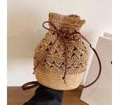 Handmade Women's Summer Straw Beach Shoulder Bag Woven Hollow Drawstring Shoulder Bags Knitted Fashion Female Design Travel Tote
