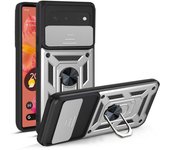 KEYSION Shockproof Case for Google Pixel 6 6 Pro Push Pull Camera Protection Ring Stand Phone Back Cover for Google Pixel 6 Pro