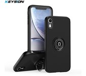 KEYSION Fashion Matte Case for iPhone XR Transparent Ring Stand Shockproof Phone Back Cover for iPhone XS Max X XS
