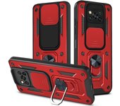 KEYSION Shockproof Armor Case for Xiaomi POCO X3 NFC Ring Stand Push Pull Camera Protection Phone Cover for POCO X3 Pro M3 Pro