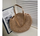 Simple Straw Circular Square Women Shoulder Bag Handmade Woven Bohemian Handbag Summer Beach Lady Large Capacity Wicker Tote
