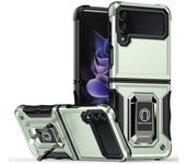 KEYSION Shockproof Armor Case for Samsung Galaxy Z Flip 3 Silicone + PC Metal Ring Stand Phone Back Cover for Galaxy Z Flip 3 5G