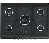Placa Gas - Smeg SRV876AOGH, 5 Zonas, 70 cm, Negro, Sin Marco