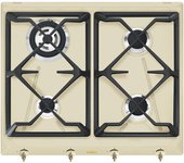 Placa Gas - Smeg SRV864POGH, 4 Zonas, 60 cm, Crema, Sin Marco