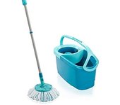 Leifheit Set de fregona rotatoria Clean Twist Disc Mop Ergo 2.0, fregona giratoria con cabezal Micro Duo, set de limpieza en húmedo
