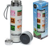 Puckator Minecraft,Botella de agua de acero inoxidable con indicador de temperatura LED, fría durante 24 horas y caliente durante 6 horas, botellas de agua de metal con caras, sin BPA, 450 ml