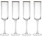 Mikasa Sorrento Copas de Champán de Cristal con Borde Dorado y Forma Ancha, 200 ml, Juego de 4 Copas Finas Transparentes Sin Plomo, Diseño Elegante para Celebraciones