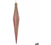 Set adornos de navidad alargado rosa dorado pvc 3 x 3 x 18,5 cm (12 unidades)