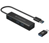 Hub usb-c 3.0 conceptronic hubbies07b 4 puertos usb 3.0 color negro carcasa de aluminio con adaptador usb-c a usb-a