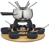 Artesà Juego de Fondue con Plato Giratorio Lazy Susan, Olla de Fondue de Acero Inoxidable con Quemador, Recipientes y Utensilios, Juego de 22 Piezas, Negro