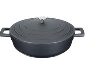 MasterClass Cacerola poco profunda con tapa 4L/28 cm, Aluminio fundido ligero, Apta para horno y placa de inducción, Negro