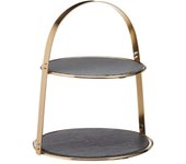 Artesà Soporte para Tartas, 2 Pisos, con Fuentes Redondas de Pizarra y Acabado Latón, 29,5 x 29,5 x 35 cm