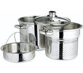 KitchenCraft Olla para pasta World of Flavours con colador y cesta para cocer verduras al vapor en caja de regalo, apta para inducción, acero inoxidable, 4 litros