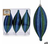 Set adornos de navidad alargado azul verde pvc 8,5 x 3,5 x 19 cm (12 unidades)