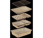 MasterClass Smart Space Stacking PTFE, PFOA and BPA Free Non-Stick Bakeware Set, 7 piezas bandejas de horno, caja de regalo, gris