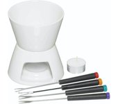 KitchenCraft Set de Fondue de Chocolate en Caja de Regalo, con Cuatro Tenedores de Acero Inoxidable y Vela Candelita, Tazón y Soporte de Cerámica, Ideal para Fiestas y para Mojar Dulces,Blanco