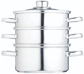KitchenCraft 3 olla de cocción al vapor, vaporera para alimentos de 3 niveles, apta para inducción, acero inoxidable, en caja de regalo, 16 cm (6''), plateado