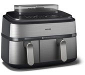 Freidora de aire Philips NA555/00 9L Doble Cubeta Rapid Air 12 Programas Pantalla LED Plata