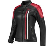 Rusty Stitches Alice Chaqueta de cuero de moto para mujer - Negro Blanco Rojo (42)