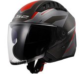 LS2 OF600 Copter II Diston Casco Jet - Negro Gris Rojo (M)