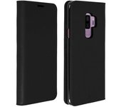 Avizar Funda Libro Cartera de Cuero Negra para Samsung Galaxy S9 Plus