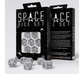 Q-Workshop - Juego de dados espaciales Apollo RPG inspirados en Apollo de la NASA, blanco brillante con grabados negros, perfecto para juegos de mesa y juegos de rol, 7 dados poliédricos (D4, D6, D8,