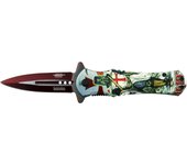 Navaja Táctica Decorada JKR0681 con apertura , hoja de un solo filo de 8 cm de acero inox, mango de polímero ABS decorado, navaja con total de 19,5 cm.