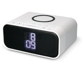 KSIX Despertador y Cargador inalámbrico WUAD, Altavoz Wireless, Radio FM. 10W Wireless, Qi Charger. Despertador Digital Doble Alarma, Color Blanco Brillo