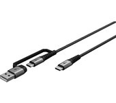 goobay Cable 2 en 1 USB C a USB C y USB A/cable textil USB máx. 60 W y 480 Mbits/adaptador para dispositivos USB-A/portátil tableta iPhone/multiadaptador con protección contra dobleces / 2m, 70278