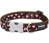 Reddingo Collar Para Perros Marrón Con Puntos Rosas S (20-32cm)