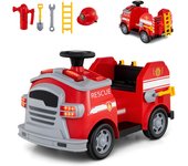 Costway Camión de Bomberos Eléctrico para Niños 12V Coche de Juguete con Pala y Llave Extintor Escalera Casco de Seguridad 4 Ruedas Música