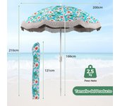 Costway Sombrilla de Playa con Flecos 2 m para Exterior con Botón de Inclinación Ancla de Arena 8 Varillas para Jardín Piscina Terraza Patio Verde