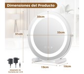 Costway 30 cm Espejo LED de Maquillaje con Luz 3 Colores Regulables Función de Memoria y Pantalla Táctil Espejo Redondo para Baño y Tocador Blanco