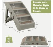 Costway Escalera de Plástico Plegable para Mascotas con 4 Peldaños para Interior y Exterior con Fieltro Blando 62,5 x 38 x 49 cm Gris