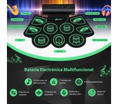 Costway Kit de Batería Eléctrica de 9 Pads Kit de Batería Digital con 2 Pedales 2 Baquetas Toma de Auriculares Función MIDI Puerto USB y MP3