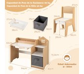 Costway Juego de Mesa y Silla de Estudio para Niños Mesa Infantil con Estantes Abiertos Cajón y Contenedor de Tela Juego de Escritorio Natural