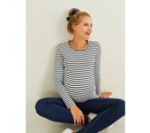 VERTBAUDET Camiseta para embarazo de manga larga blanco claro a rayas